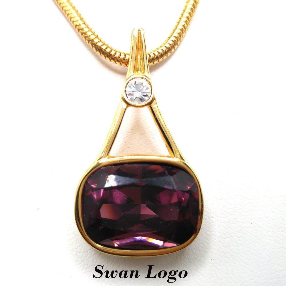 Vintage Swarovski Purple Crystal Pendant Necklace & Earrings, Monet Chain, 1990s